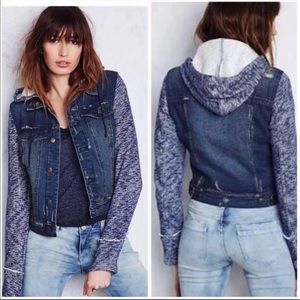 Free People Knit Hooded Denim Jacket